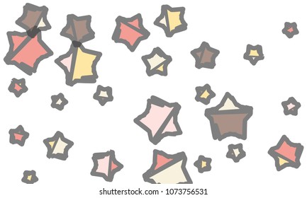 Many Classy, Modern, Stylish and Good Looking Light Pink, Yellow, Red, Brown and Grey Stars of Different Size on White Background