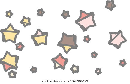 Many Classy, Modern, Stylish and Good Looking Light Pink, Yellow, Red, Brown and Grey Stars of Different Size on White Background