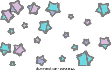 Many Classy, Modern, Stylish and Good Looking Violet, Blue and Grey Stars of Different Size on White Background