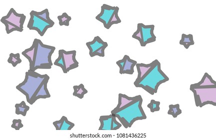Many Classy, Modern, Stylish and Good Looking Violet, Blue and Grey Stars of Different Size on White Background
