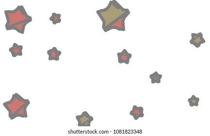 Many Classy, Modern, Stylish and Good Looking Green, Grey, Yellow and Red Stars of Different Size on White Background