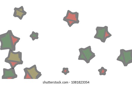 Many Classy, Modern, Stylish and Good Looking Green, Grey, Yellow and Red Stars of Different Size on White Background