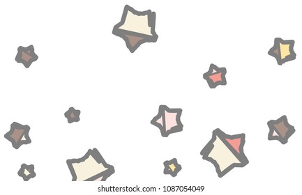 Many Classy, Modern, Stylish and Good Looking Light Pink, Yellow, Red, Brown and Grey Stars of Different Size on White Background