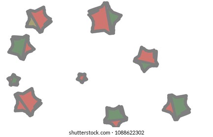 Many Classy, Modern, Stylish and Good Looking Green, Grey, Yellow and Red Stars of Different Size on White Background