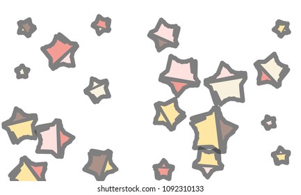 Many Classy, Modern, Stylish and Good Looking Light Pink, Yellow, Red, Brown and Grey Stars of Different Size on White Background
