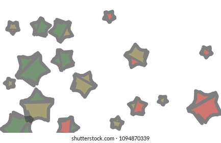 Many Classy, Modern, Stylish and Good Looking Green, Grey, Yellow and Red Stars of Different Size on White Background