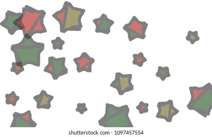 Many Classy, Modern, Stylish and Good Looking Green, Grey, Yellow and Red Stars of Different Size on White Background