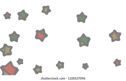 Many Classy, Modern, Stylish and Good Looking Green, Grey, Yellow and Red Stars of Different Size on White Background