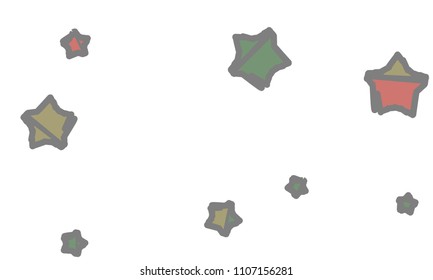 Many Classy, Modern, Stylish and Good Looking Green, Grey, Yellow and Red Stars of Different Size on White Background