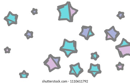 Many Classy, Modern, Stylish and Good Looking Violet, Blue and Grey Stars of Different Size on White Background