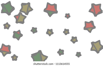 Many Classy, Modern, Stylish and Good Looking Green, Grey, Yellow and Red Stars of Different Size on White Background