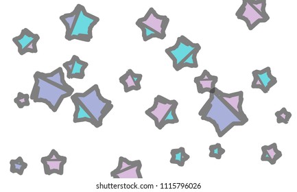 Many Classy, Modern, Stylish and Good Looking Violet, Blue and Grey Stars of Different Size on White Background