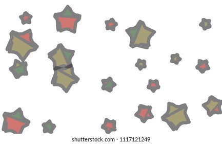 Many Classy, Modern, Stylish and Good Looking Green, Grey, Yellow and Red Stars of Different Size on White Background