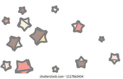 Many Classy, Modern, Stylish and Good Looking Light Pink, Yellow, Red, Brown and Grey Stars of Different Size on White Background