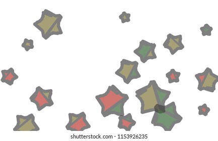 Many Classy, Modern, Stylish and Good Looking Green, Grey, Yellow and Red Stars of Different Size on White Background