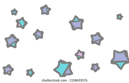 Many Classy, Modern, Stylish and Good Looking Violet, Blue and Grey Stars of Different Size on White Background
