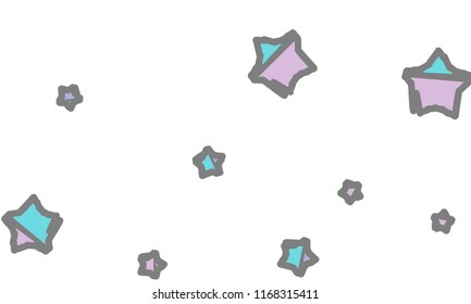 Many Classy, Modern, Stylish and Good Looking Violet, Blue and Grey Stars of Different Size on White Background