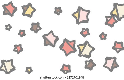 Many Classy, Modern, Stylish and Good Looking Light Pink, Yellow, Red, Brown and Grey Stars of Different Size on White Background