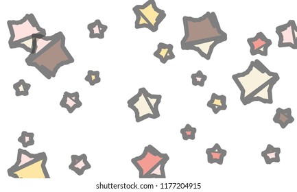 Many Classy, Modern, Stylish and Good Looking Light Pink, Yellow, Red, Brown and Grey Stars of Different Size on White Background