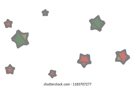 Many Classy, Modern, Stylish and Good Looking Green, Grey, Yellow and Red Stars of Different Size on White Background