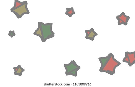 Many Classy, Modern, Stylish and Good Looking Green, Grey, Yellow and Red Stars of Different Size on White Background