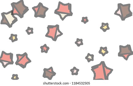 Many Classy, Modern, Stylish and Good Looking Light Pink, Yellow, Red, Brown and Grey Stars of Different Size on White Background