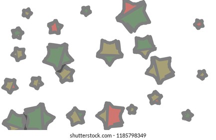 Many Classy, Modern, Stylish and Good Looking Green, Grey, Yellow and Red Stars of Different Size on White Background