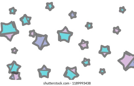 Many Classy, Modern, Stylish and Good Looking Violet, Blue and Grey Stars of Different Size on White Background
