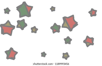 Many Classy, Modern, Stylish and Good Looking Green, Grey, Yellow and Red Stars of Different Size on White Background