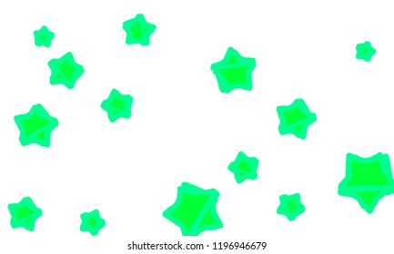 Many Classy, Modern, Stylish and Good Looking Green Stars of Different Size on White Background