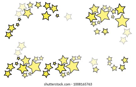Many Classy Yellow Stars of Different Size and Opacity with Black Border on White Background