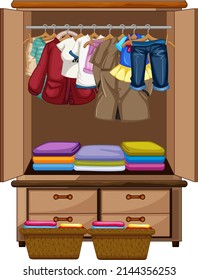 Many clothes in wardrobe illustration