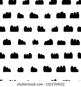 Many clouds. Vector seamless pattern in scandinavian style. Monochrome, customized color. Handdrawn with paintbrush. For printing on fabric or paper. Simple abstract graphic surface pattern design.
