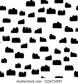 Many clouds. Vector seamless pattern in scandinavian style. Monochrome, customized color. Handdrawn with paintbrush. For printing on fabric or paper. Simple abstract graphic surface pattern design.
