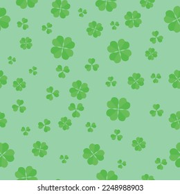 Many clover leaves on green background. Pattern for St. Patrick'