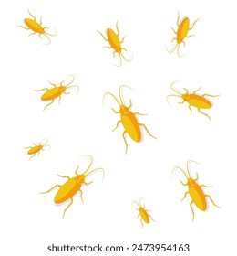 Many cockroaches crawl in the background. Kitchen bug. Insect dirty. Unhygienic concept. Vector illustration flat design.