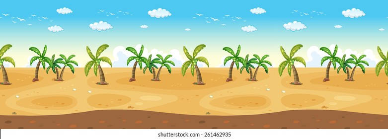Many coconut tress on the beach