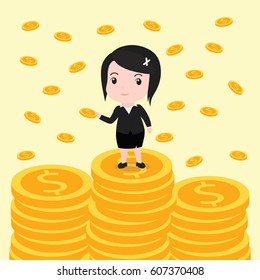 Many coins, Business woman have many coins.