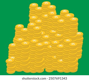 many coins drawing, on a green background