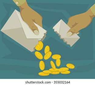 Many coins out of the envelope
