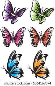 many color butterfly tattoo vector illustration