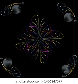 Many color line stripes and bubble on black background wallpaper pattern design.Vector illustration.
