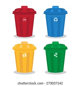 many color wheelie bins set, illustration of waste management concept