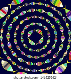 many colored background image of abstract circles with fish