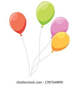 Many colored balloons decoration illustration. Clip art. Isolated on white background. Decoration, Sticker and pattern. For parties, celebrations, and festivals.