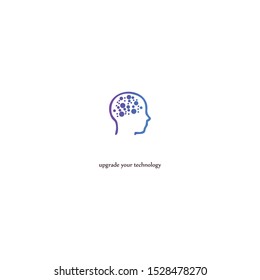 Many colored dots in the shape of the brain and head silhouette. Dashed pattern. Symbols for ideas, thoughts, imagination and creativity. Illustrated illustration with a white background. Vector