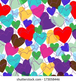many colored hearts. Background