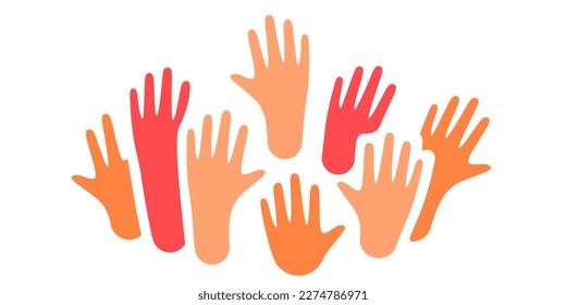 Many colored human hands up illustration