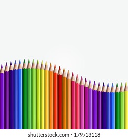 Many colored pencils. Vector illustration