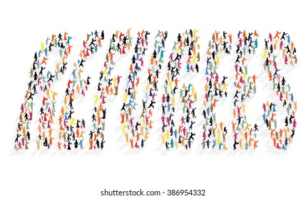 Many colored silhouettes of people in the form of lettering Refugees